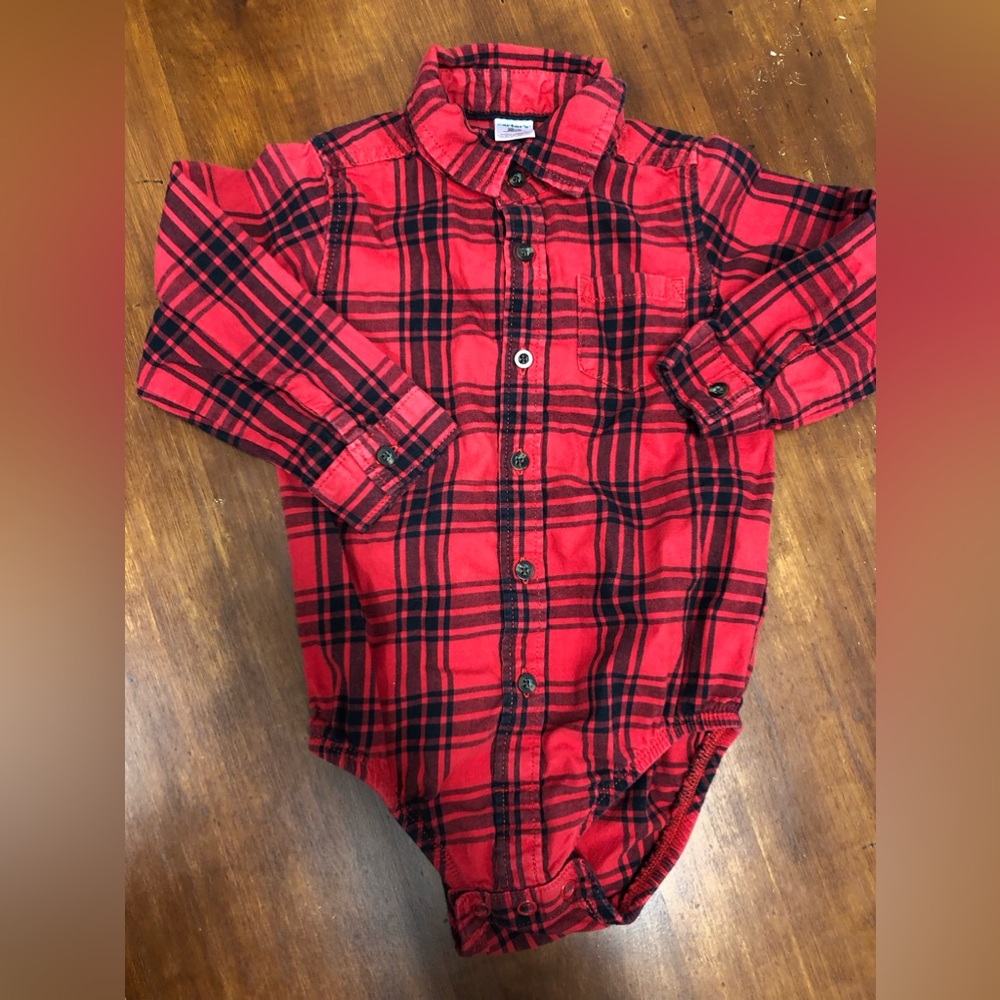 Carter’s 24 months red/black plaid holiday long sleeve onesie
